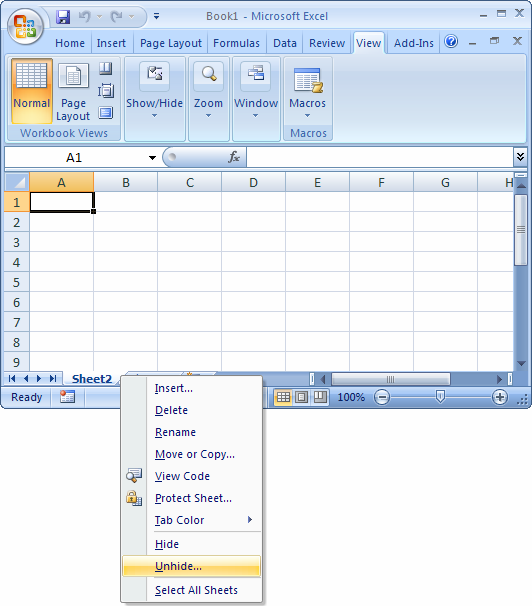 Ms Excel 2007 Unhide A Sheet