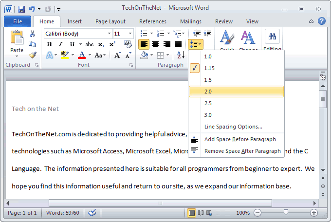 Ms Word 10 Double Space Text