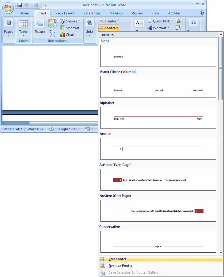 cannot see header and footer in word 2010