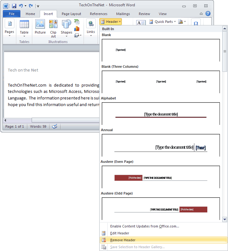 delete header and footer in word
