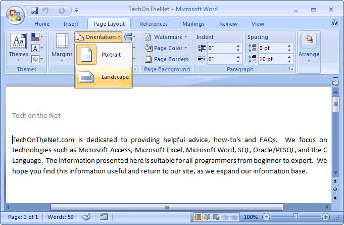 how to change page layout in word 2010