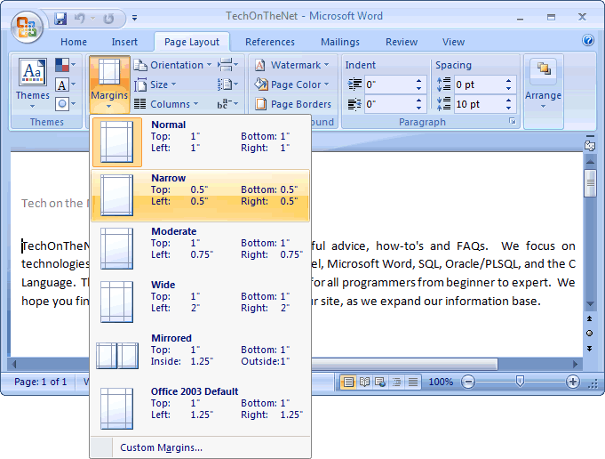 Ms Word 07 Change The Page Margins